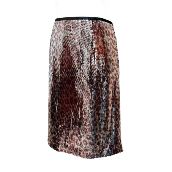 𝅺NANETTE Lepore Bronze Brown Sequin Cheetah Leopard Skirt 🇺🇸 NWT Gorgeous - Picture 5 of 16